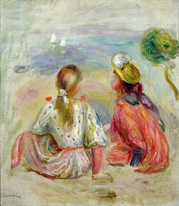 Jonge meisjes op het strand, ca. 1898